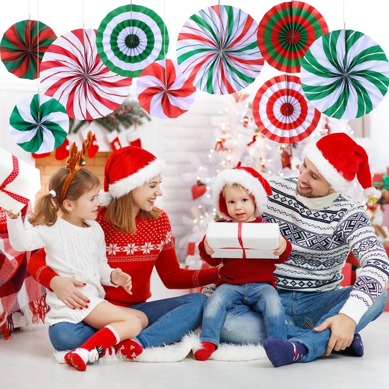 agranjeuc 9 Pcs Christmas Candy Hanging Paper Fans Decoration Peppermint Hanging Fans Xmas Candy Cane Party Garland Decor for Merry Christmas Holiday Classroom Ceilings Wall Birthday Party Supplies - Image 5